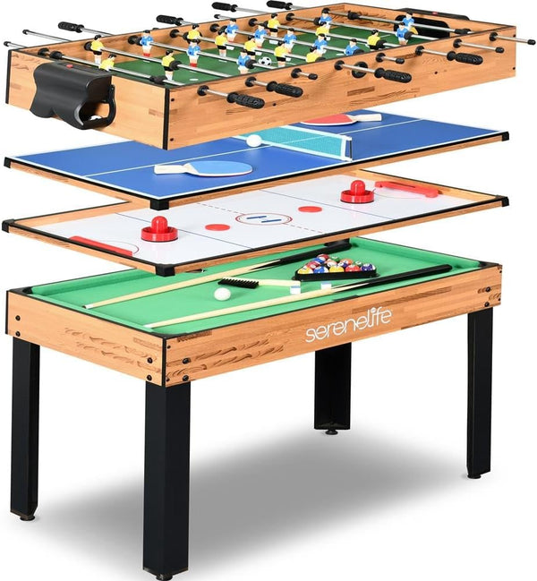4In1 Multi Game Table, 48" Sports Arcade with Accessories, Ping Pong, Air Hockey, Pool Billiards, Soccer Foosball All in One, for Indoor and Outdoor, Family, Kids and Adults