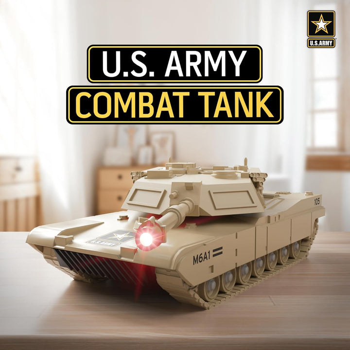 U.S. Army Toy Friction Combat Tank with Lights and Sounds for Boys