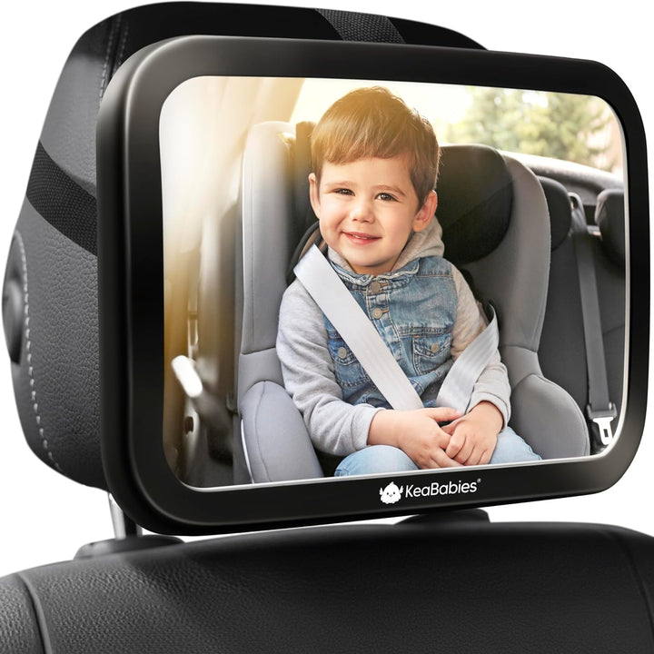 Safety Baby Car Seat Mirror - Wide Shatterproof Backseat Infant Car Mirror for Baby Rear Facing, Crystal Clear View, Travel Accessories, Easy Install & Adjustable for Removable Headrest (Matte Black)