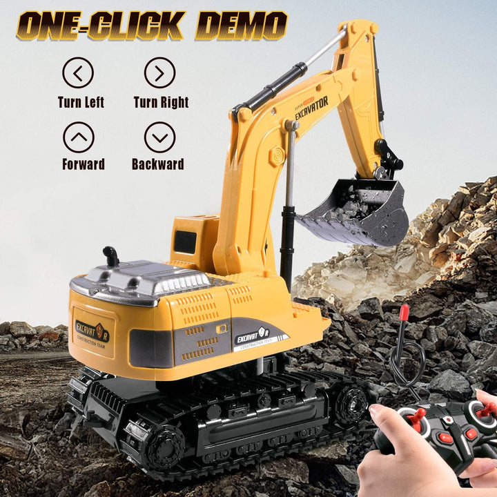Construction Excavator Toy - Kids Toy Engineering Digger Truck, Remote Control Rechargable Hydraulic Car for 3 4 6 7 8 Year Old Boys Girls, Educational Toys for Kids & Children