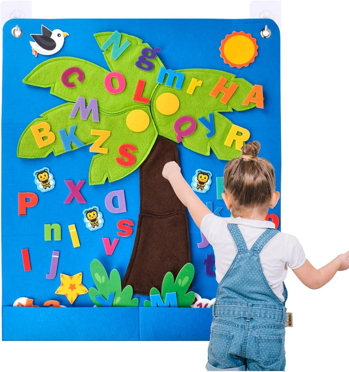 Felt Letter and Number Tree, Coconut Tree Alphabet Game, Felt Story Board Set for Early Education Storytelling, Flannel Board for Wall Teaching Home Classroom Play