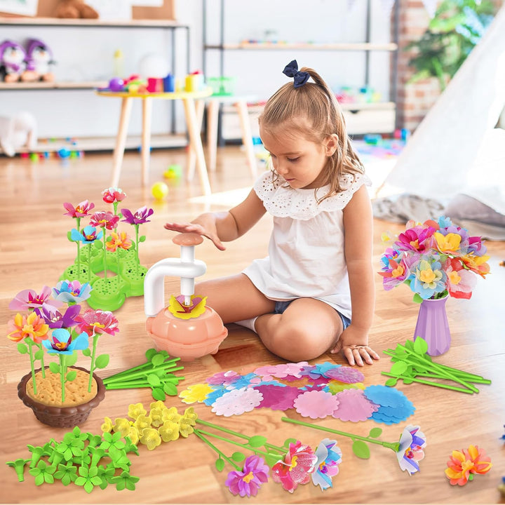 Fabric Flower Bouquets Toys for Girls Ages 3 4 5 6 7 8 9, Creative Flower Making Craft Kit for 4-8 Year Old Kids, Ideal Festive Xmas Gifts for Preschool Girls, Educational Handmade DIY Activity Set