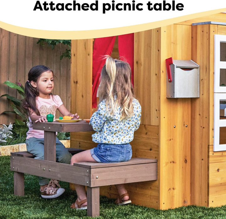 Modern Outdoor Wooden  with Picnic Table, Mailbox and Outdoor Grill ,Gift for Ages 3+