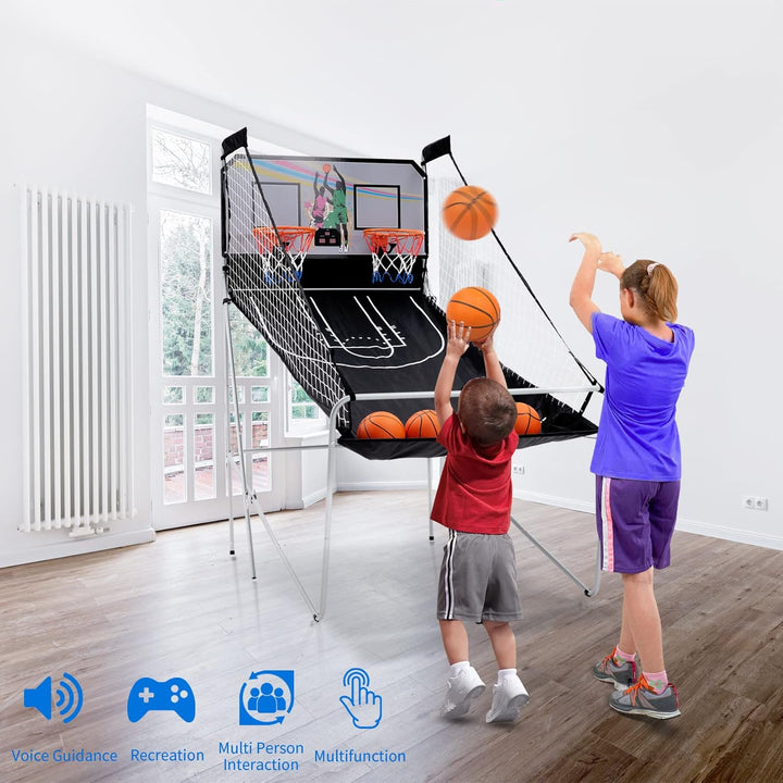 Foldable Electronic Dual Basketball Arcade Game,Double Shot 2 Player, 8 Game Options W/4 Balls LED Scoring System & Indoor Basketball Game for Youth, Adults