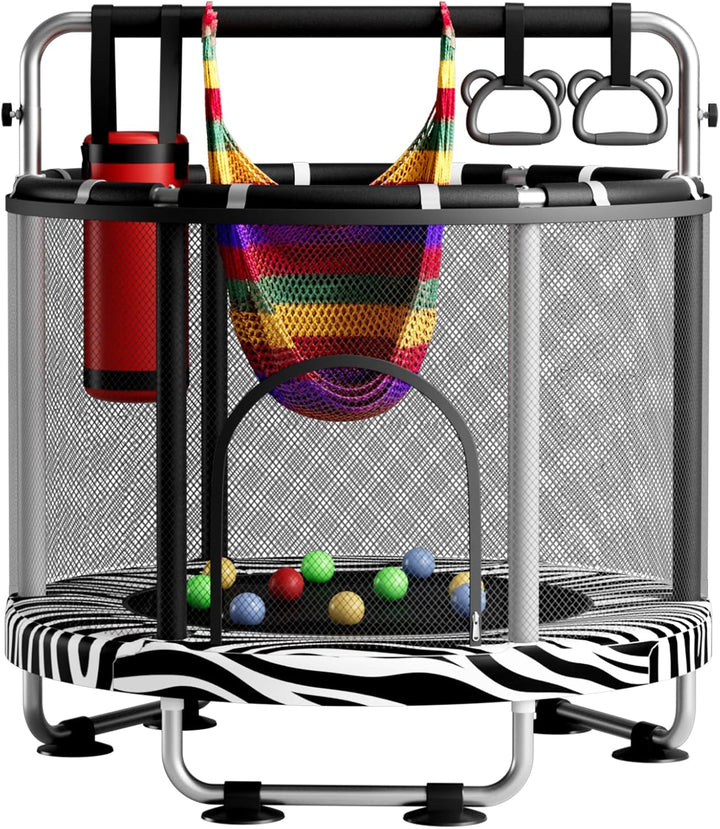 55" Trampoline for Kids with Enclosure, 440Lbs Capacity Indoor & Outdoor Toddler Trampoline with Adjustable Gymnastics Bar & Toys, for Boys & Girls