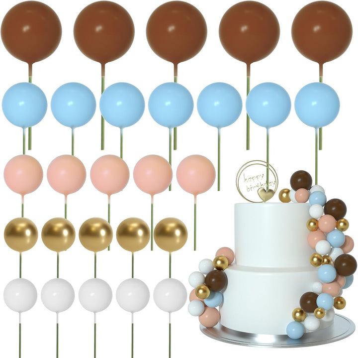 50 Pcs Ball Cake Topper Sticks Mini Balloons for Decorating Supplies Foam Balls Cake Toppers for Baby Shower, Birthday - Blue Series