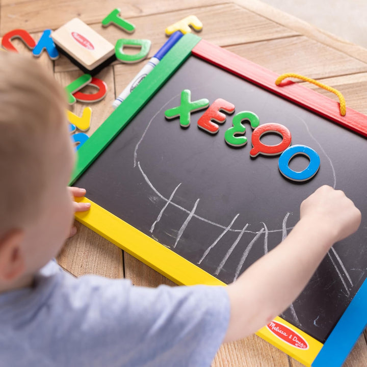 Magnetic Chalkboard and Dry-Erase Board with 36 Magnets (Numbers and Uppercase Letters), Chalk, Eraser, and Dry-Erase Pen