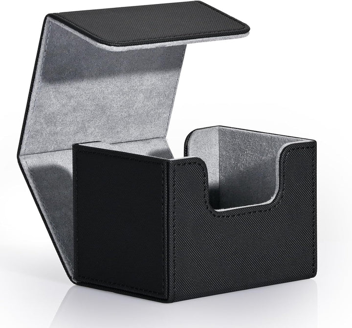 Card Deck Box for Trading Cards, MTG Commander Deck Box Holds 120+ Single Sleeved Cards, Leather Magnetic Card Storage Box Fits for TCG CCG Magic Cards (Black)