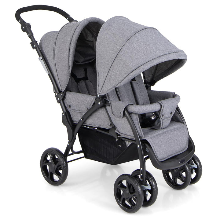Double Stroller, Foldable Lightweight Infant Twin with Tandem Seating, 5-Point Harness, Recline Seat, Storage Basket, Compact Baby Double Stroller Newborn and Toddler (Black)