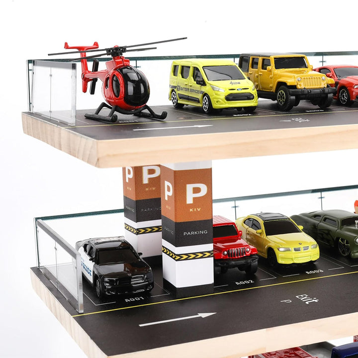 Hot Wheels & Matchbox Display Case, 1/64 Scale Diecast Toy Car Storage, Parking Garage Diorama - Freestanding Storage with 4 Levels 24 Spots Maximum 40 Cars