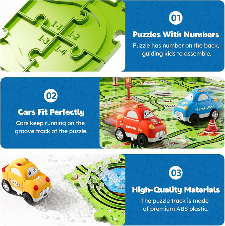 64 PCS Puzzle Track Car Set Toys for Kids Boys, Toddler Toys Gifts for 3 4 5 Year Old Boys, Floor Puzzle Tracks Car for Boys Ages 3-5 4-6, for 3 4 5 6 Year Old