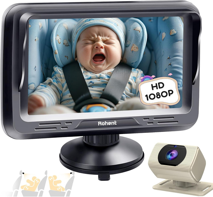 Baby Car Camera HD 1080P - Rear-Facing Infant Monitor with Night Vision Car Camera for Baby 150° Wide-Angle Lens Anti-Glare Screen Easy Install 360° Adjustable Display