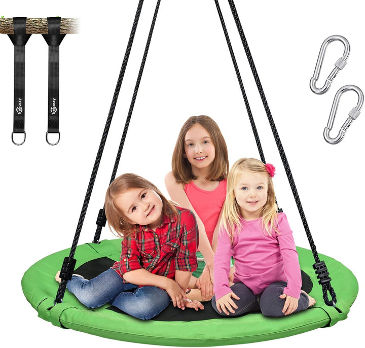 700Lb 40 Inch Saucer Tree Swing for Kids Adults Outdoor 900D Oxford Waterproof with 2Pcs Tree Hanging Straps, Steel Frame and Adjustable Ropes Blue
