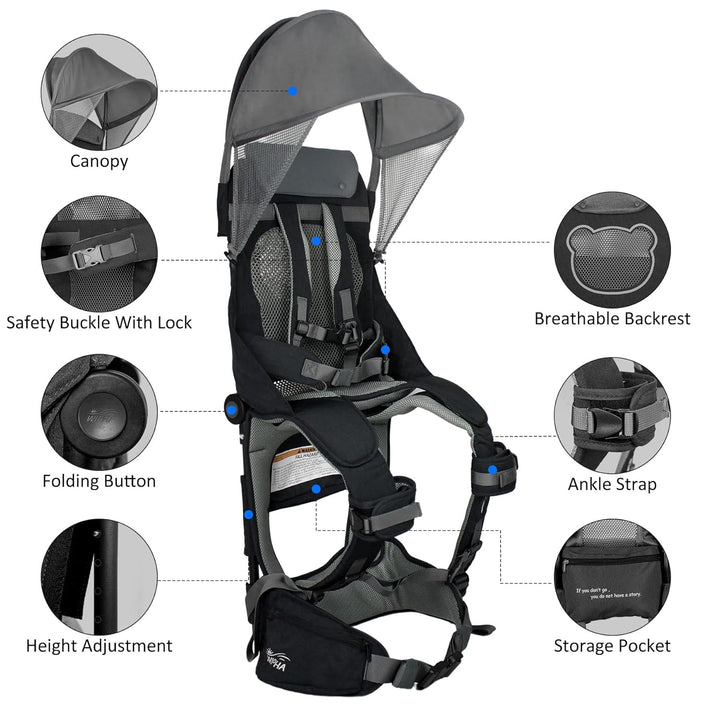 Hiking Backpack Carrier, Lightweight Toddler Shoulder Carrier with Sun Shade, Saddle Toddler Backpack for Kids 6 Months to 4 Years Old