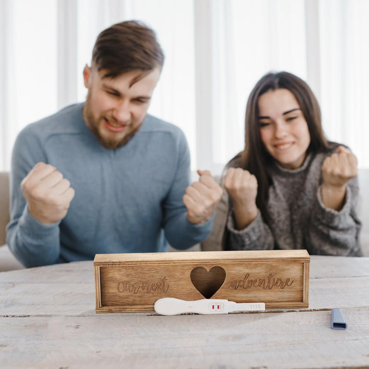 Pregnancy Test Gifts Box Keepsake Box Pregnancy Announcement for Husband Wooden Baby Reveal Announcements Surprise Ideas Test Holder Baby Souvenir Gifts for Dad Grandma Grandparents(Brown)