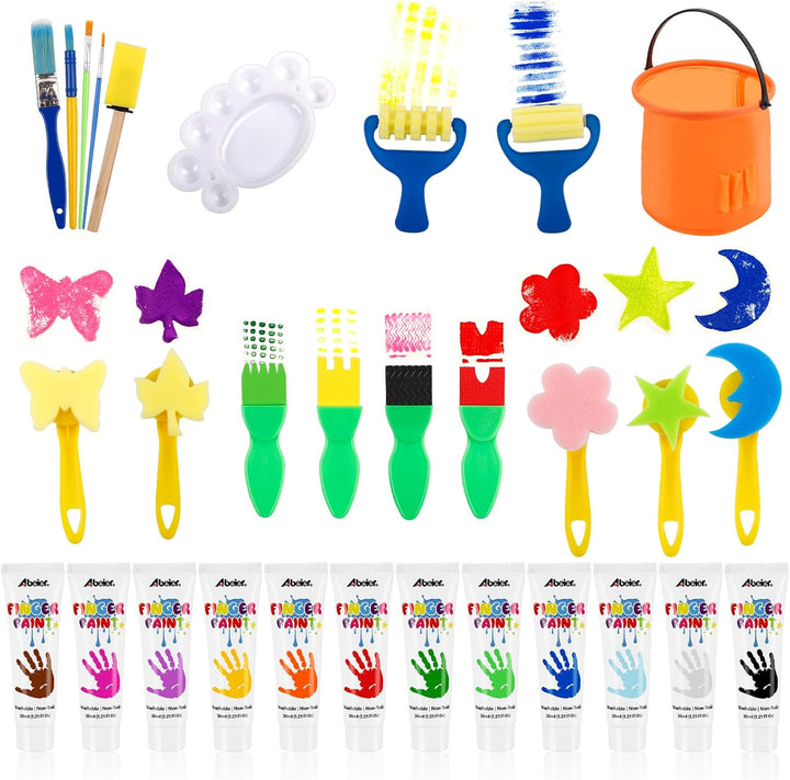 Washable Finger Paint for Toddlers, Safe Non-Toxic, 12 Vibrant Colors (1.21Fl Oz), Baby Safe Paint for Hand and Feet, Mess Free Art Supplies for Kids, Preschool Learning Gifts, Ages 1-3 4 5 6+