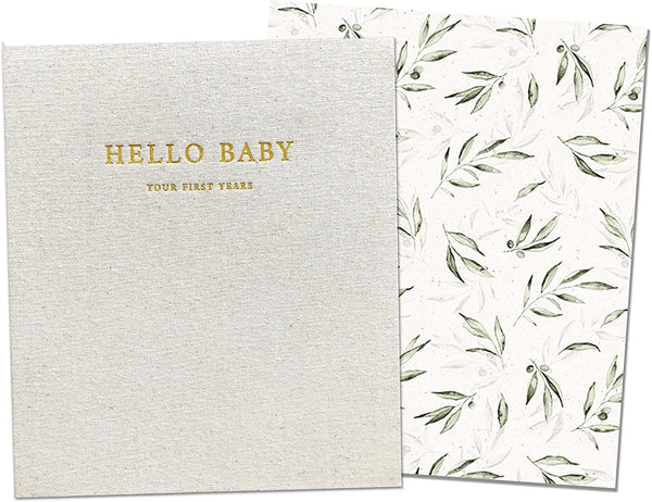 Unisex Baby Memory Book | Minimalist Baby First Year Keepsake for Milestones | Baby Books First Year Memory Book | Simple Baby Scrapbook for Boy Girl Milestones | Natural Linen - Olive
