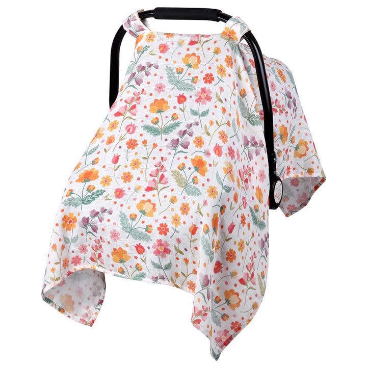 Muslin Carseat Cover for Babies,  Breathable Infant Carseat Cover Lightweight Baby Carrier Cover for Girls Boys, Fit Spring Summer/Hot Days/Warm Weather, Pink Floral