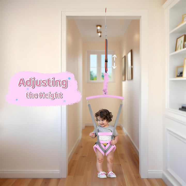 Baby Jumper, Baby Door Jumper Quick Set up and Easy-To-Use, Fun Bouncer for Active Play for Infant and Toddler, Pink