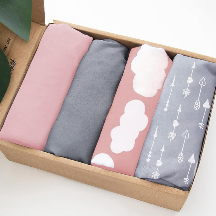 4 Pack Pack and Play Fitted Sheets Fits Graco Pack N Play Playard, Pamo Babe, Zodiak, Baby Trend Portable Playard and Other 27 X 39 Playpen Mattress, Ultra Soft and Skin-Friendly, Navy Cloud