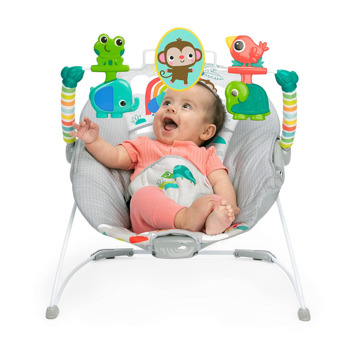 Playful Paradise Comfy Baby Bouncer Seat with Soothing Vibration and Toys, Unisex, 0-6 Months
