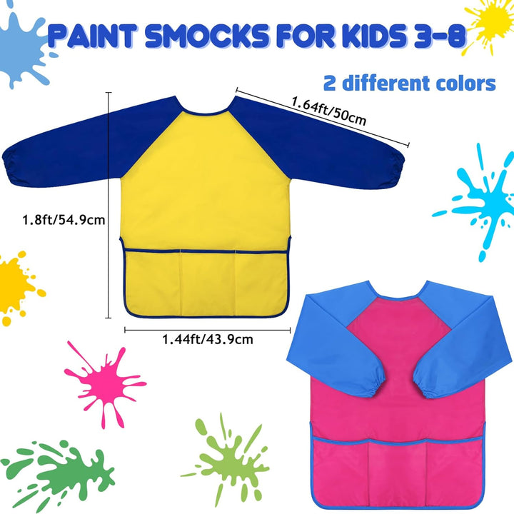 Kids Art Smocks Toddler Smock Waterproof Artist Painting Aprons Long Sleeve with 3 Pockets for Age 2-6 Years