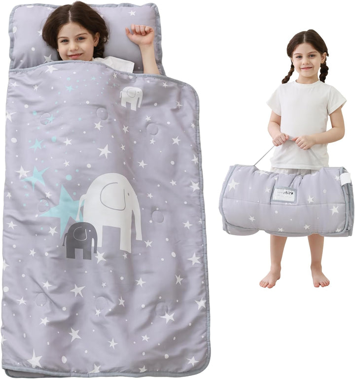 Toddler Nap Mat with Pillow and Blanket, Extra Large Rolled Napping Mats,Slumber Bags for Boys Girls,Kids Sleeping Bag for Daycare, Preschool Travel Camping