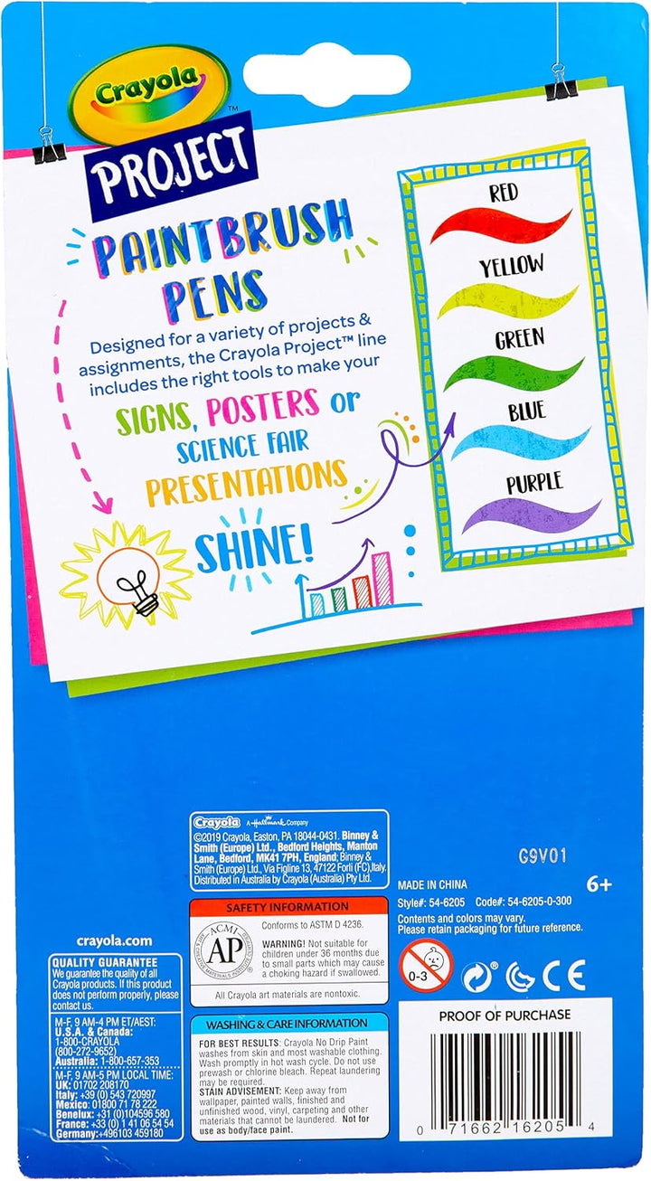 Washable No Drip Paint Brush Pens, Paint Set for Kids, 5 Ct