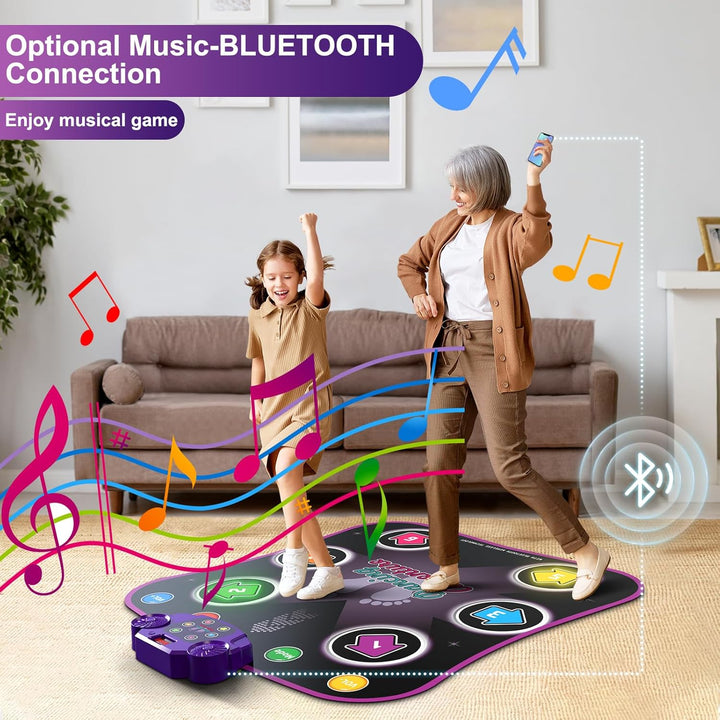 Dance Mat Toys for 3-12 Year Old Kids, Electronic Dance Pad with Light-Up 6-Button Wireless Bluetooth, Music Dance with 5 Game Modes, Birthday Toys Gifts for 3 4 5 6 7 8 9 10+ Year Old Girls
