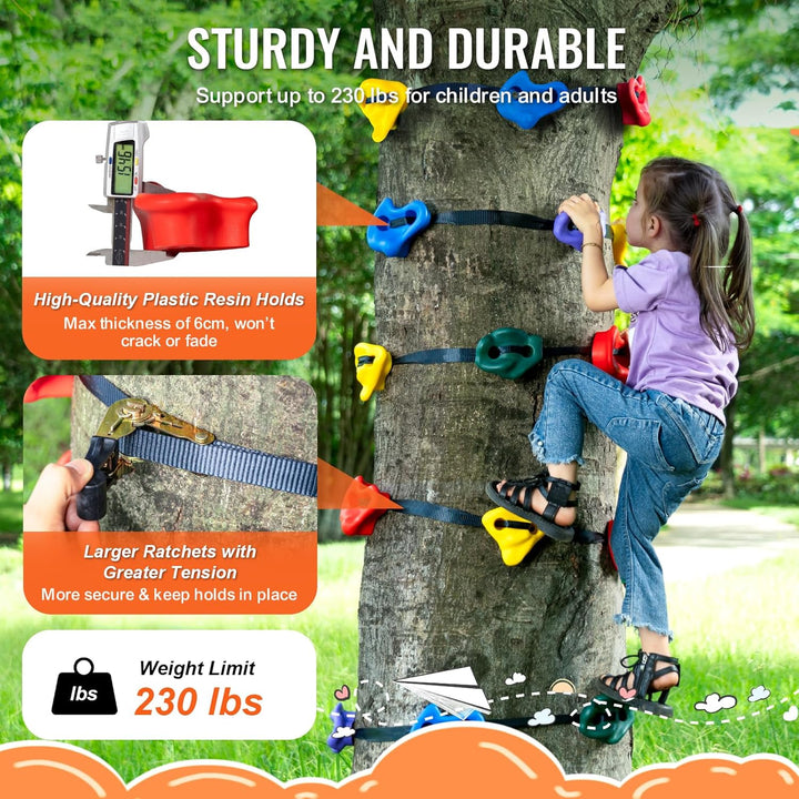 Ninja Tree Climbing Kit, 20 Rock Climbing Holds & 6 Ratchets, Large Climbing Rocks for Kids & Adults Outdoor Backyard Ninja Tree Obstacle Course Training