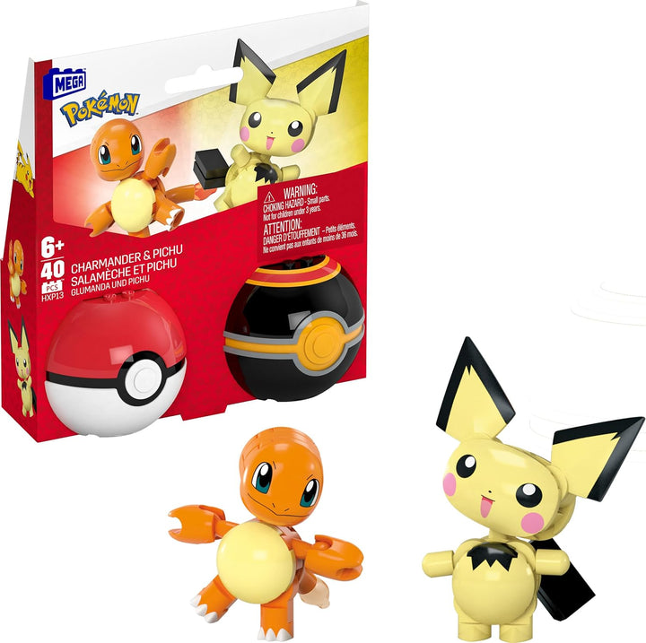 MEGA Pokémon Building Toys Set Squirtle & Cubone with 45 Pieces, 2 Poseable Characters and Poké Ball, 2 Inches Tall, for Kids