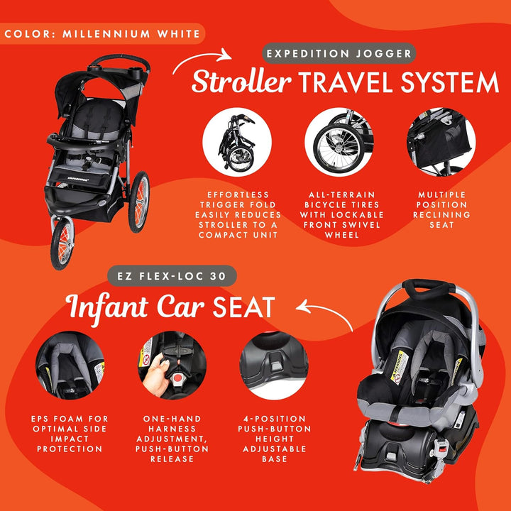 Expedition® Jogger Travel System with EZ Flex-Loc® Infant Car Seat, Millenium White