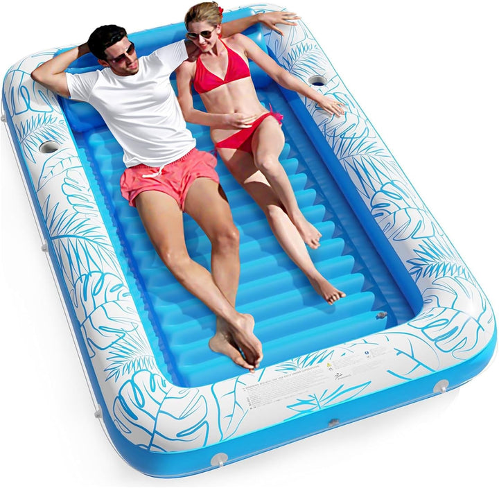 Inflatable Tanning Pool Lounger Float -  4 in 1 Sun Tan Tub Sunbathing Pool Lounge Raft Floatie Toys Water Filled Tanning Bed Mat Pad for Adult Blow up Kiddie Pool Kids Ball Pit Pool (L)