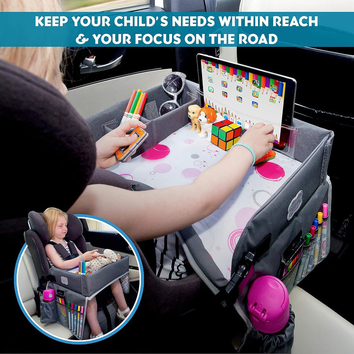 Travel Tray, Toddler Car Seat Lap Tray, Road Trip Essentials Activity Table (Blue/Gray)
