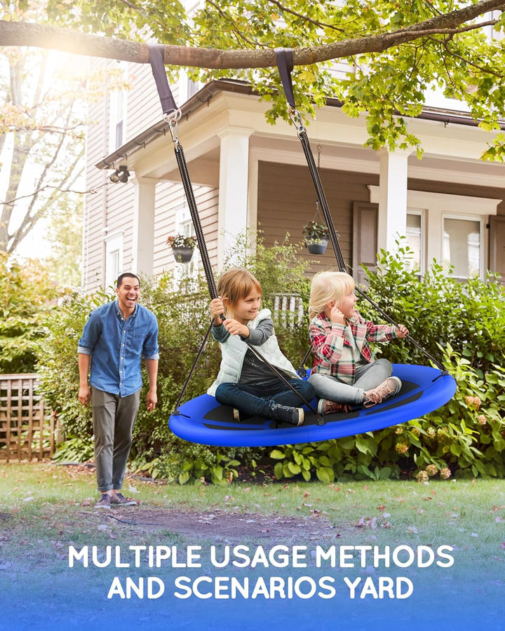 43" Saucer Tree Swing for Kids Adult, 700Lbs Weight Capacity, Waterproof Flying Saucer Swing with Adjustable Hanging Straps, Swing Seats for Backyard Outdoor Indoor Playground, Blue