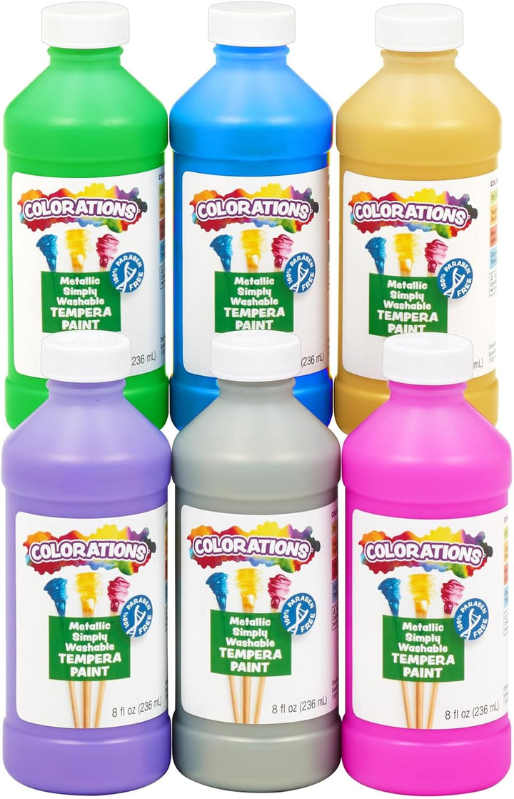 Paraben-Free Washable Tempera Paint for Kids - 8 Ounce Bottles, Set of 6 Primary Colors, Non-Toxic and Made in the USA