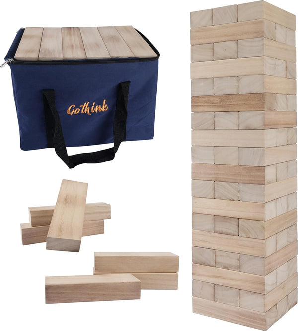 Giant Tumble Tower Game, Large Tumbling Tower Stacking to over 4 FT 54Pcs Wooden Jumbo Blocks for outside Yard Games with Carry Case Timber Stacking Game Night Toy Gift for Kids Adults Family