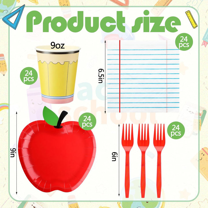96 Pcs Back to School Decoration Apple Paper Plates First Day of School Party Supplies Preschool Kindergarten Classroom Decoration Teacher Party Disposable Tableware Set for 24 Guests