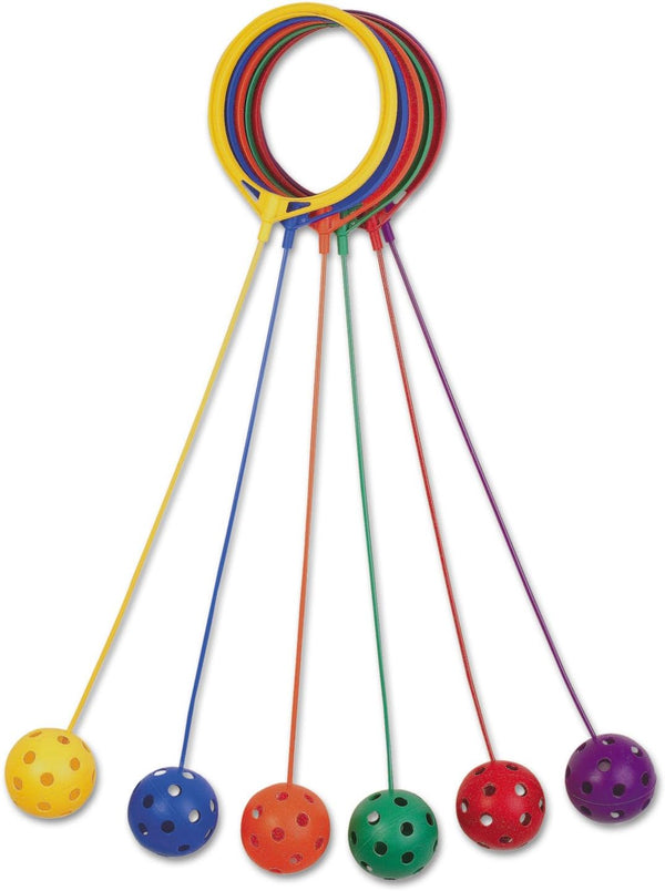 Skip Ball Ankle Toy for Kids, Pack of 6, Assorted Colors - Durable Hopper/Swingball Set with 18-Inch Cord, 5.5-Inch Diameter Ankle Ring - Fun Jumper and Exercise Equipment