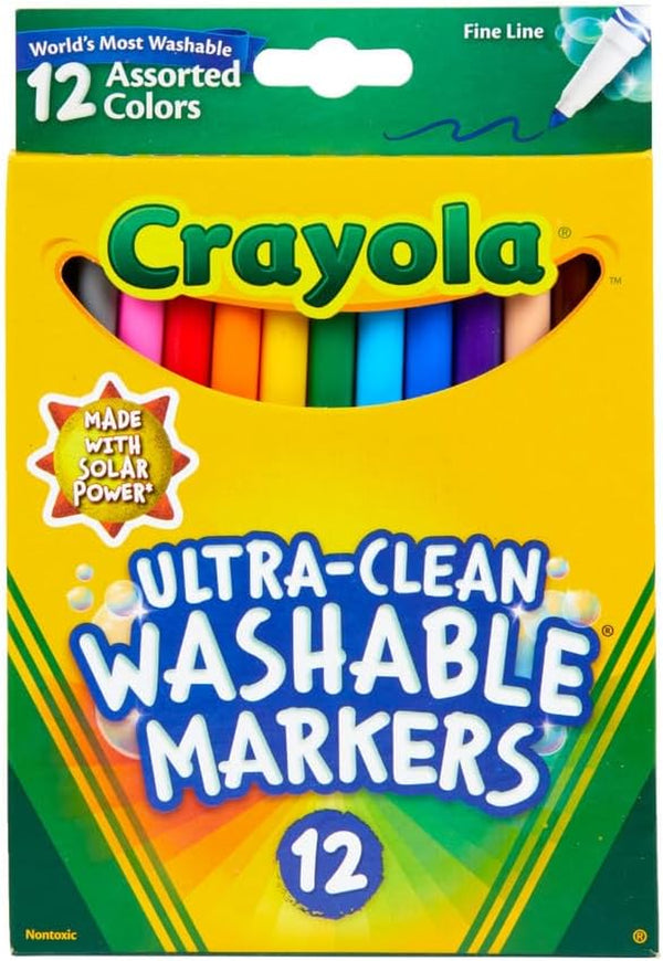 Ultra Clean Fine Line Markers (12Ct), Washable Markers for Kids, Arts & Crafts, Coloring Book Markers, Toddler Gifts