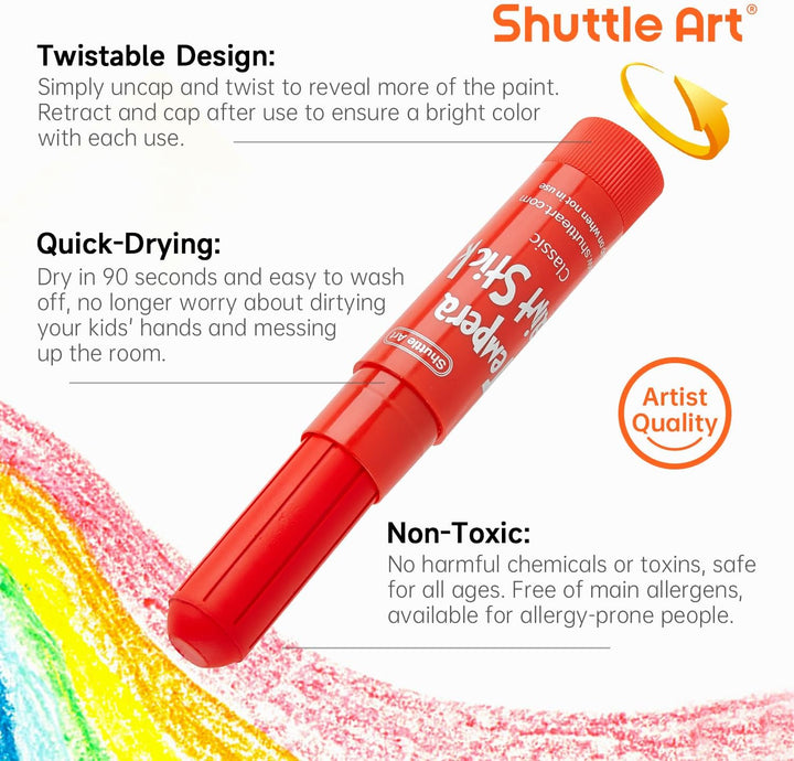 Tempera Paint Sticks, 15 Colors Solid Tempera Paint for Kids, Super Quick-Drying, Washable, Works Great on Paper Wood Glass Ceramic Canvas