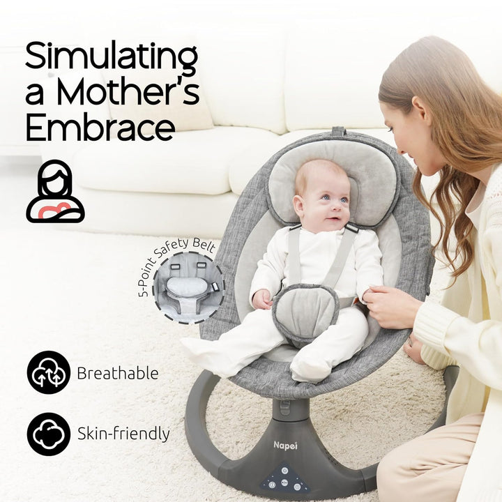 Baby Swings for Infants to Toddler, Electric Baby Swing and Infant Swings for Newborn, 10 Music with Remote Control and Bluetooth, 5 Swing Angles with Gentle Speed, 2 Seat Position, 0-9 Month (Gray)