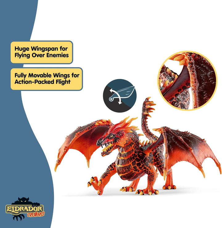 Eldrador Creatures - 8" Lava Dragon Toy - Movable Wing Action Figure for Boys and Girls - Mythical Creature Figures - Fantasy Beast Figurine - Red Monster Dragon Toys - Kids Ages 7+ | 70138