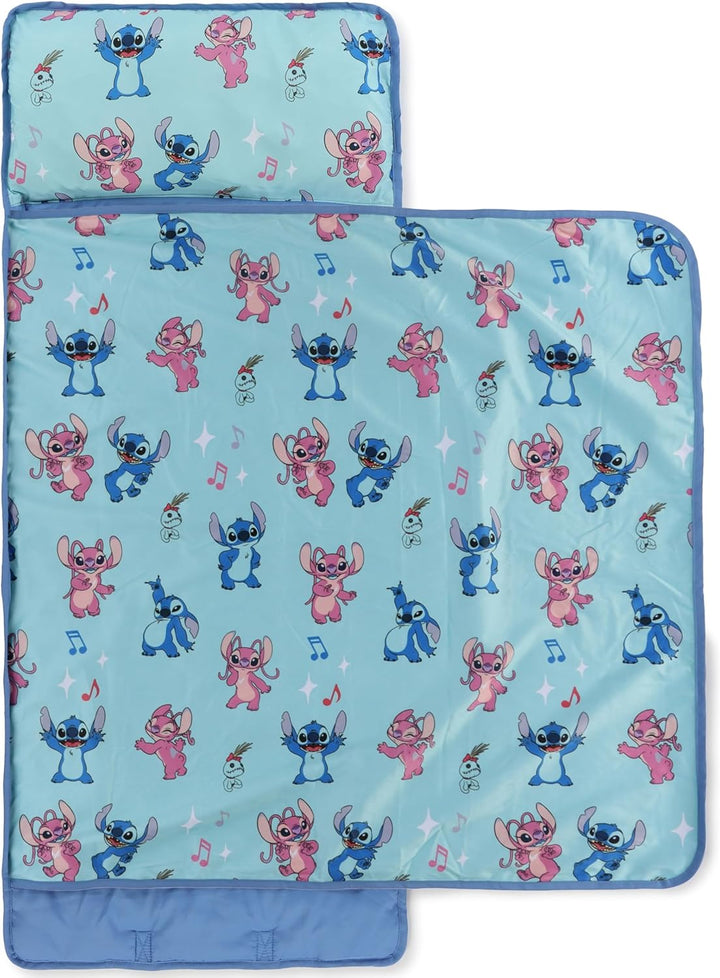 Toddler Nap Mat with Built-In Pillow and Blanket - Soft 46 X 20-Inch Microfiber Kids Sleeping Bag for School or Sleepover, Pink - Bluey & Bingo