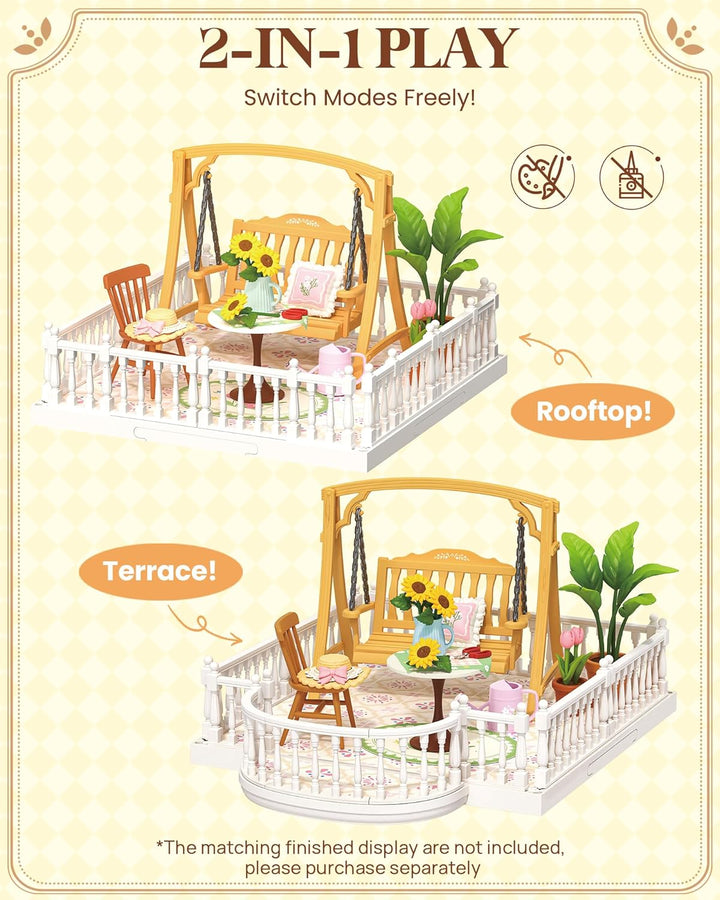 Super Creator Series Accessroies, DIY Mini Flower Garden Scenery Kit, Miniature Dollhouse Castle Building Kit'S Part, Sunny Break Terrace Gift for Kids Adults Women