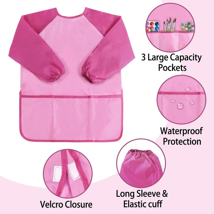 Kids Art Smock, Toddlers Painting Apron Waterproof Children Artist Smock with Long Sleeve and 3 Pockets