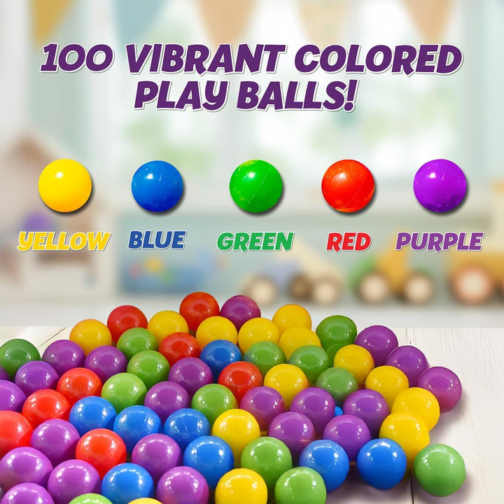 100 Count Multi Colored Play Balls – Phthalate and BPA Free Non-Toxic Crush Proof Plastic Ball Pack - Balls for Toddler Ball Pit in Reusable Storage Bag with Zipper