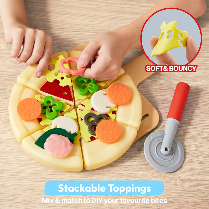 Play Kitchen Food Toy - Pretend and Play Toddler Toys - 78 PCS Pizza Oven with Pretend Smoke, Light & Sound and Color-Changing Toppings - Birthday Gift for Boys Girls