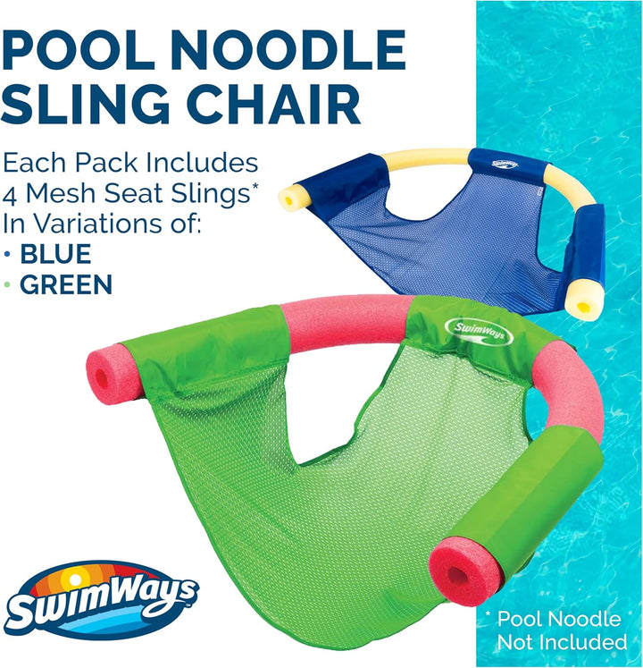 Mesh Floating Pool Chair Noodle Slings (4 Pack), Swimming Pool Accessories & Water Toys, Pool Noodle Not Included