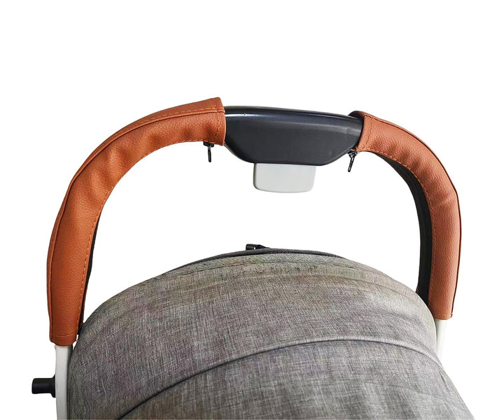 Baby Stroller Armrest Bumper Handlebar Sleeve Cover Universal Handle Cover Dustproof Protect PU Leather Case with Removable Zipper Brown